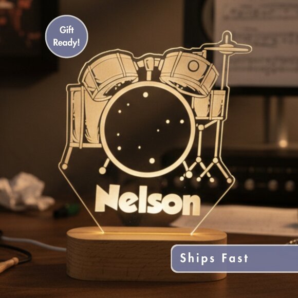 Drum Set Custom Name Light | Personalized LED Decor | Baby & Toddler Gift - Picture 1 of 8